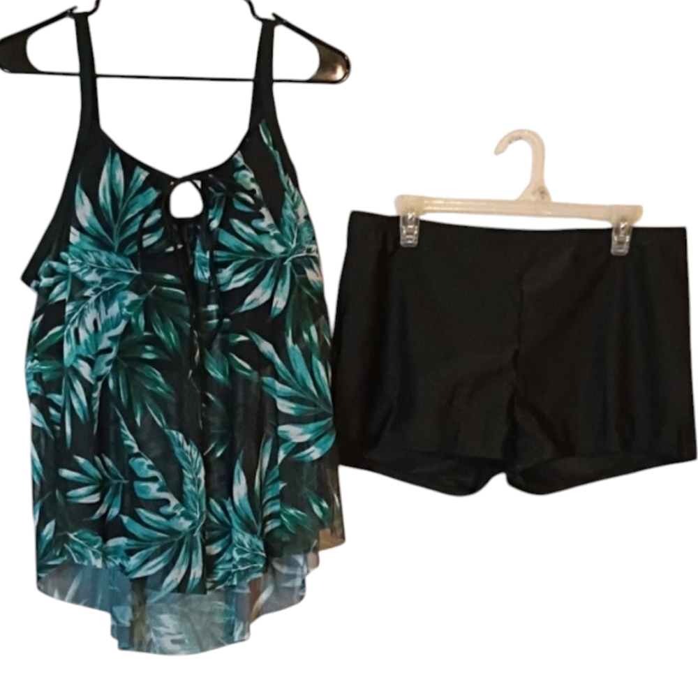 Green Leaf Print Sheer Swim Coverup